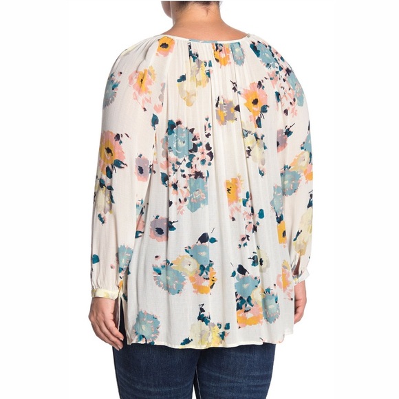 Lucky Brand Peasant Blouse Floral Keyhole Top Plus Size 1X NWT $99.00 - Picture 2 of 7